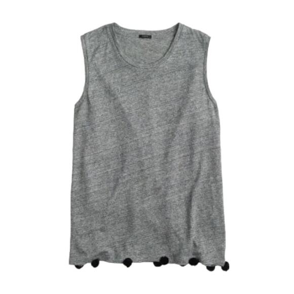 J.Crew Heather Rubble Gray Sleeveless Round Neck Linen Pom-Pom Tank Size S - Picture 1 of 8